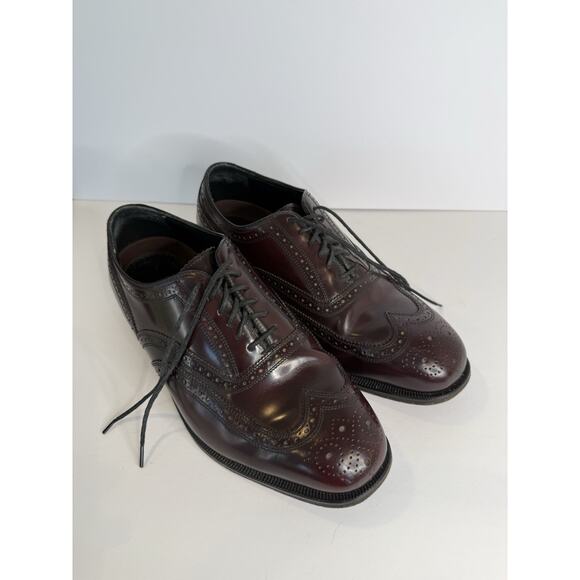 Florsheim Men’s Wingtip Brogue Oxford Shoes Burgundy Oxblood Leather 9 3E Wide - Picture 1 of 9